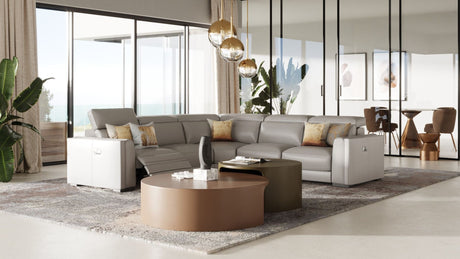 Modrest Frazier - Modern Light Grey Leather Sectional Sofa with 3 Recliners - sold by Home Elegance USA
