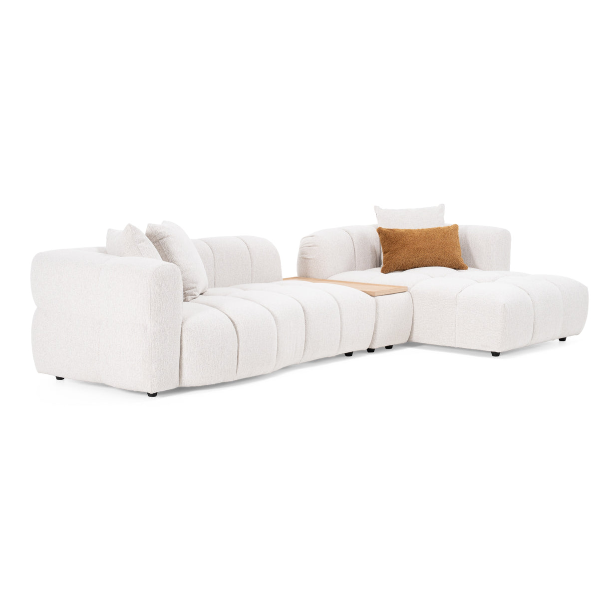 Freya - Modern Beige Fabric Sectional Sofa w/ Console - View Image 1