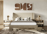 Eastern King Emilio - Modern Beige Fabric + Burlap + Walnut 4-Piece Bedroom Set