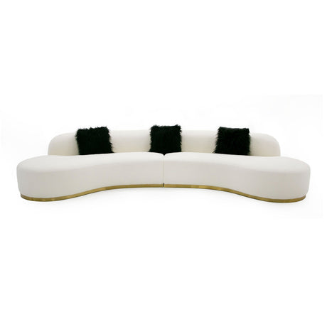 Divani Casa Frontier - Glam Off-White Fabric Curved Sectional Sofa with Black Pillows