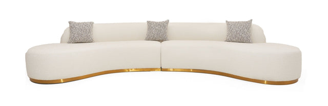 Divani Casa Frontier - Glam White Fabric Curved Sectional Sofa with Beige Pillows | VIG | Home Elegance USA