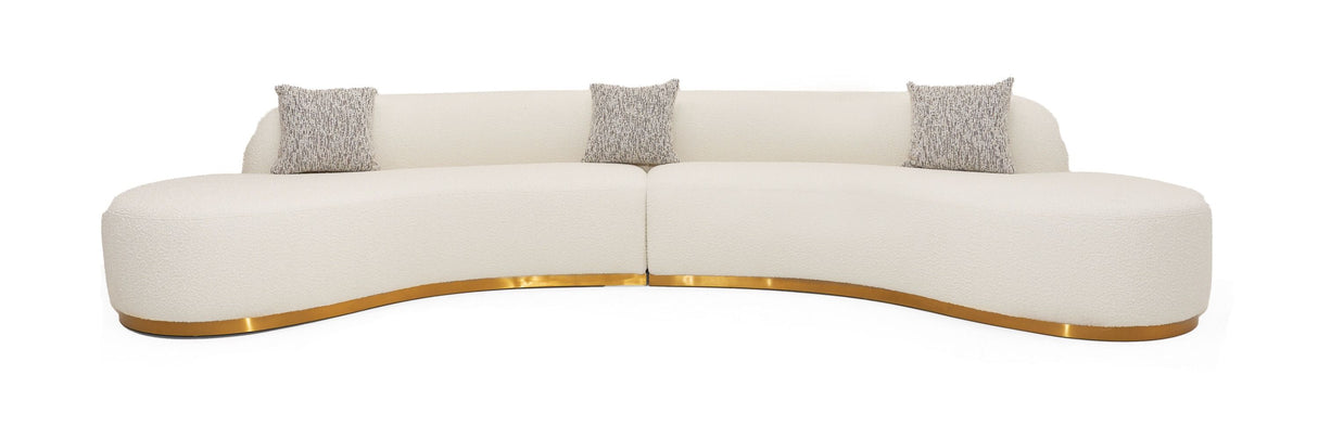 Divani Casa Frontier - Glam White Fabric Curved Sectional Sofa with Beige Pillows