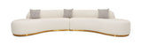 Divani Casa Frontier - Glam White Fabric Curved Sectional Sofa with Beige Pillows