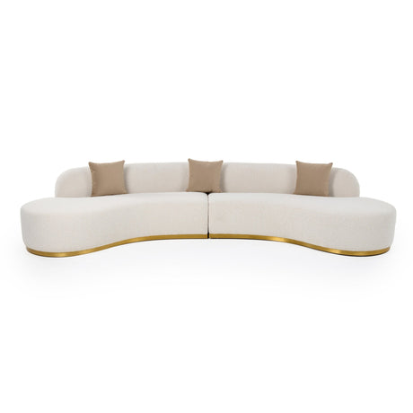 Divani Casa Frontier - Glam Beige Fabric Curved Sectional Sofa with Beige Pillows | Home Elegance USA