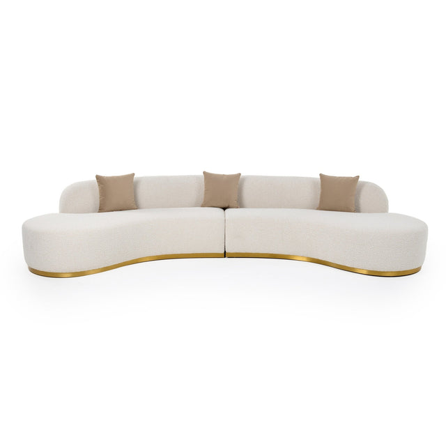 Divani Casa Frontier - Glam Beige Fabric Curved Sectional Sofa with Beige Pillows | Home Elegance USA