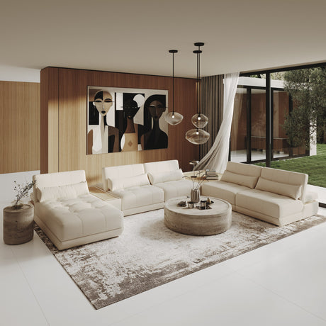 Garfield - Modern Off-White Leather 7-Piece Modular Sectional Sofa - View Image 1