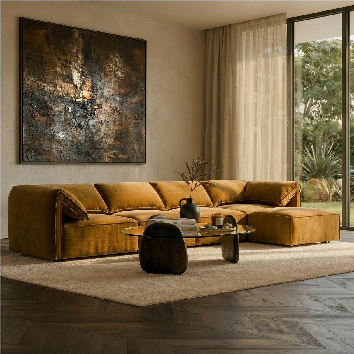Gene - Modern Ochre Fabric 5-Piece Modular Sectional Sofa - View Image 1