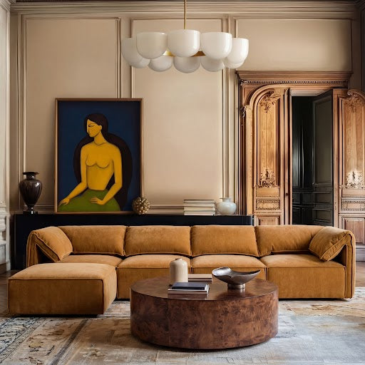 Gene - Modern Ochre Fabric 5-Piece Modular Sectional Sofa - View Image 1