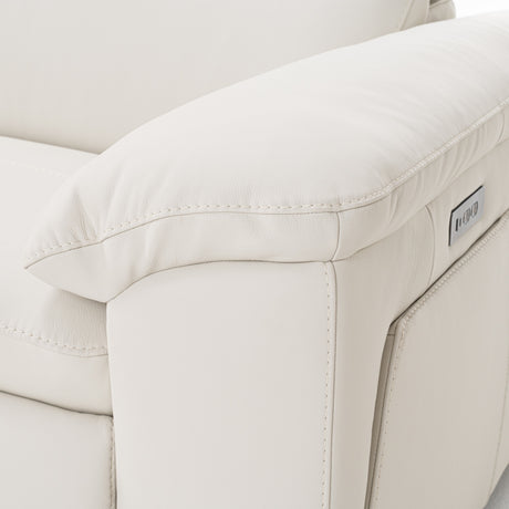 Gregory - Modern Off-White Leather Sofa w/ 2 Recliners - View Image 1