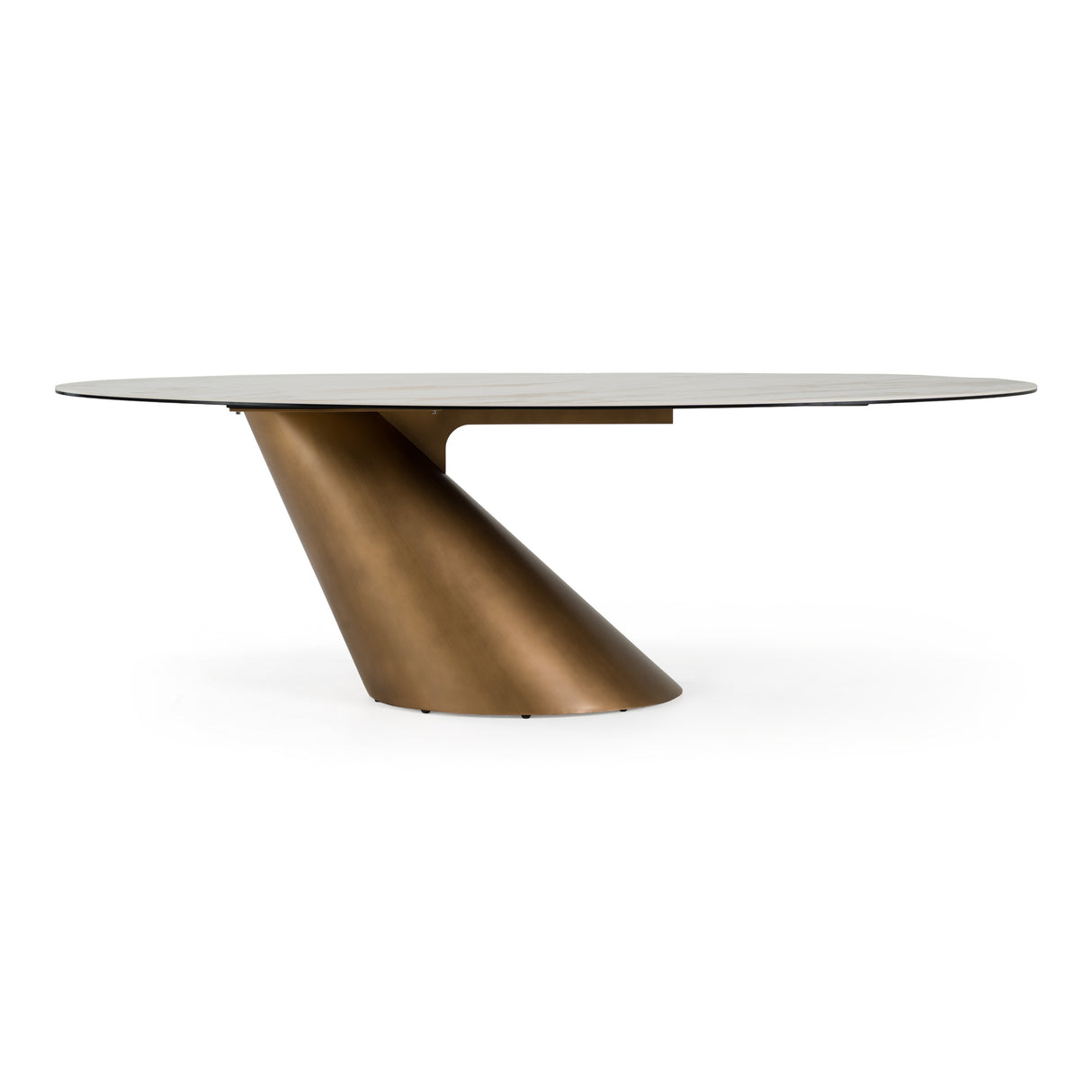 Gresham - Contemporary White Ceramic + Brushed Brass Dining Table - View Image 1