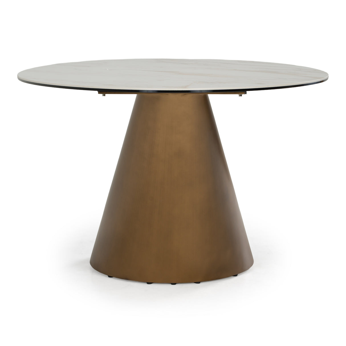 Gresham - Contemporary White Ceramic + Brushed Brass Dining Table - View Image 1