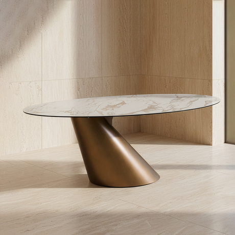 Gresham - Contemporary White Ceramic + Brushed Brass Dining Table - View Image 1