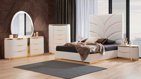 LAURA Glam Contemporary Luxury White & Gold Bedroom Set by Galaxy Furniture - Home Elegance USA