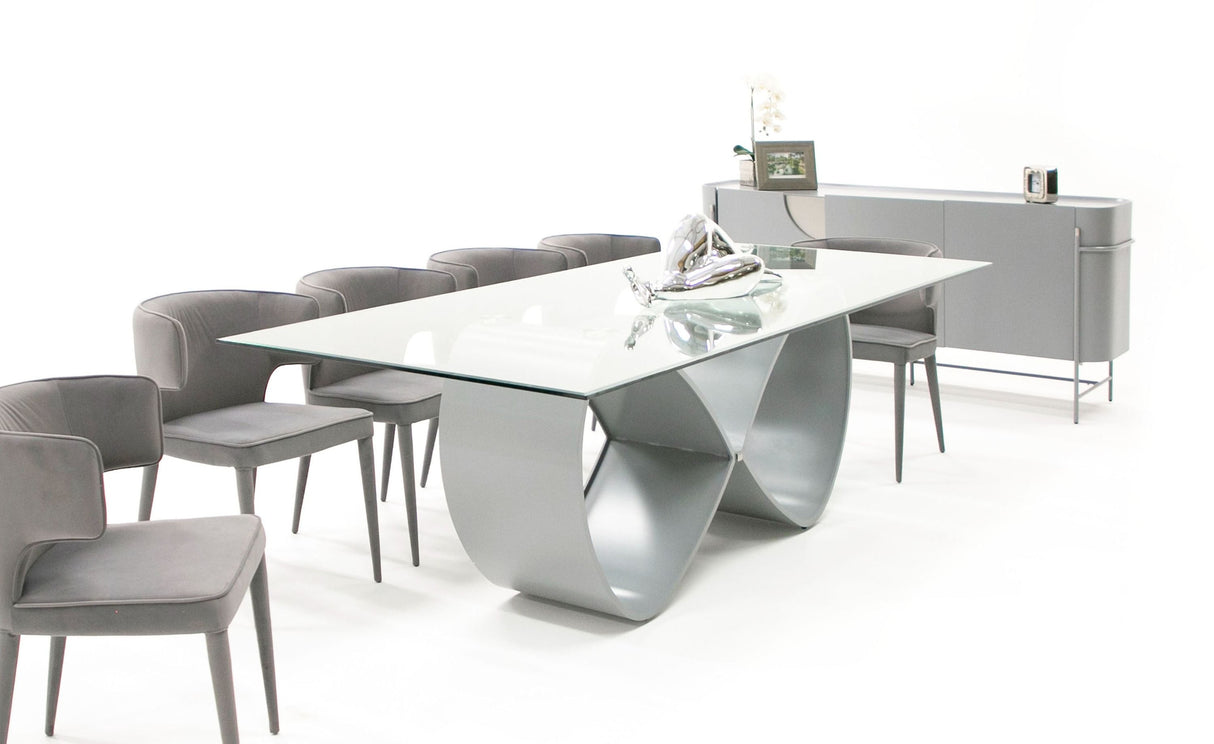 Modrest Hadley- Glass & Matte Grey Dining Table | VIG - Home Elegance USA