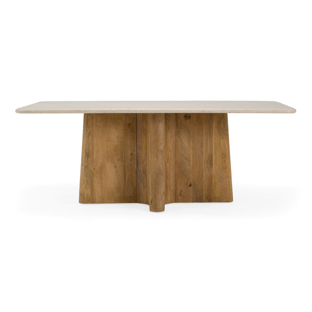 Harley - Modern Cream Marble + Mango Wood Rectangular Dining Table - View Image 1