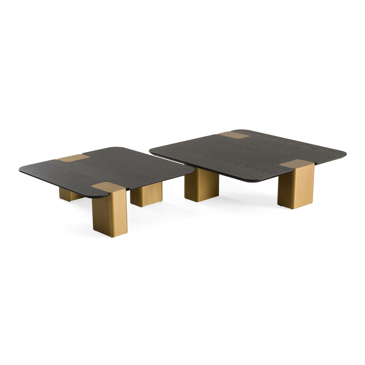 Harold - Modern Black + Brushed Gold Oak Square Nesting Coffee Table Set - View Image 1