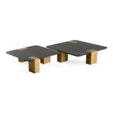 Harold - Modern Black + Brushed Gold Oak Square Nesting Coffee Table Set - View Image 1