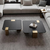 Harold - Modern Black + Brushed Gold Oak Square Nesting Coffee Table Set - View Image 1