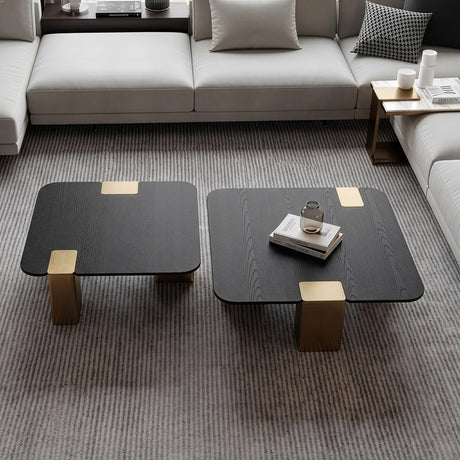 Harold - Modern Black + Brushed Gold Oak Square Nesting Coffee Table Set - View Image 1