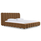 Eastern King Harris + Roma - Modern Brown Fabric + Walnut 4-Piece Bedroom Set
