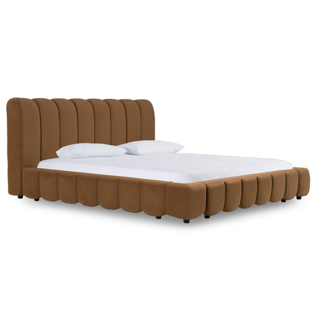 Eastern King Harris + Emilio - Modern Brown Fabric + Burlap + Walnut 4-Piece Bedroom Set