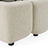 Eastern King Harris + Dustin - Modern Off-White Fabric + Natural Oak 4-Piece Bedroom Set