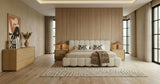 Eastern King Harris + Dustin - Modern Off-White Fabric + Natural Oak 4-Piece Bedroom Set