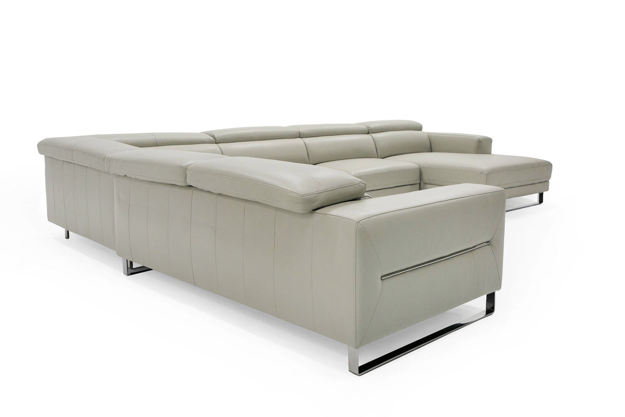 Divani Casa Hawkey - Contemporary Light Grey Leather RAF Chaise Sectional Sofa | Home Elegance USA