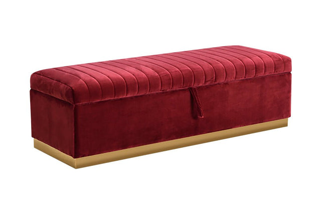 Divani Casa Reyes Modern Red Velvet Bench w/ Storage - VGYUHD - 1884 - RED - Home Elegance USA - 1