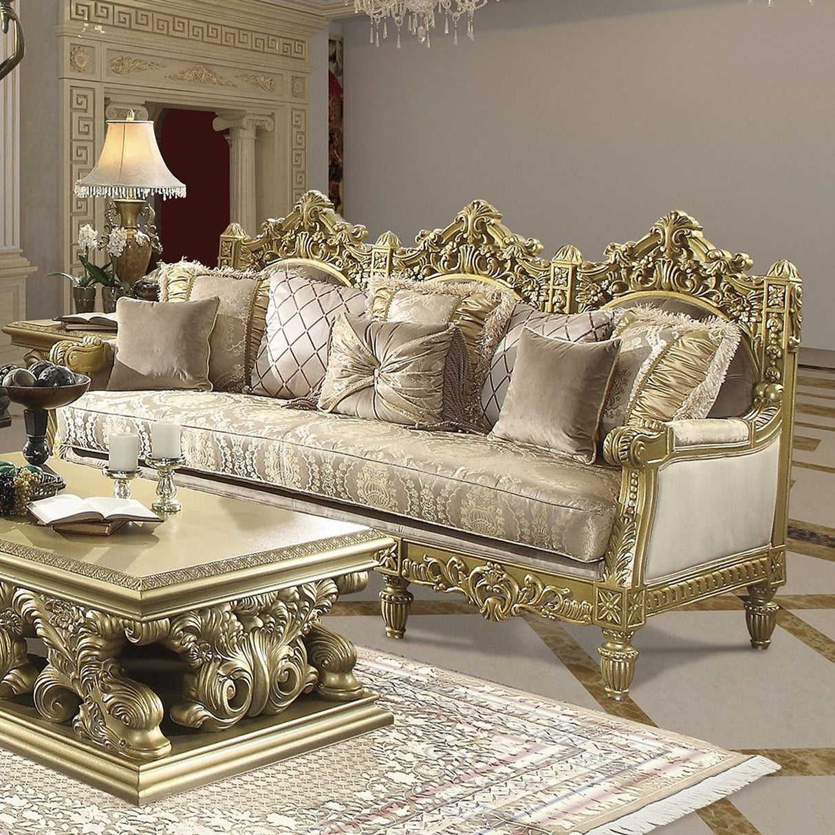 HD-2659 Traditional Carved Wood Living Room Set in Metallic Bright Gold Finish by Homey Design - Home Elegance USA Homey Design Furniture