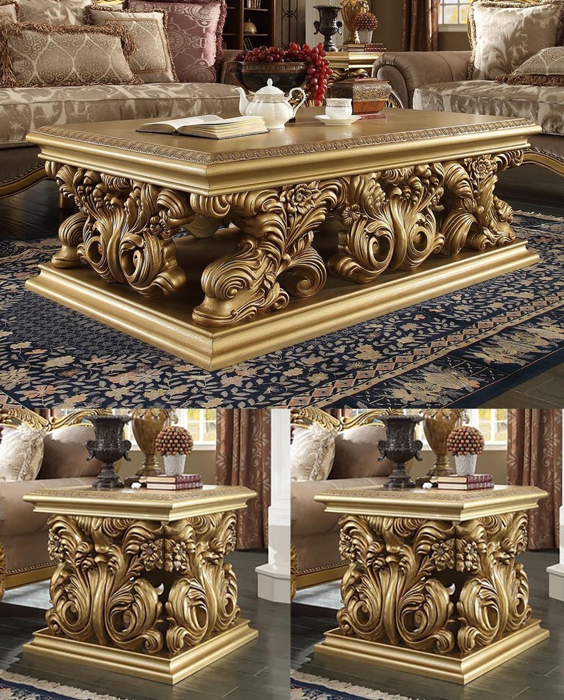 HD-2659 Traditional Carved Wood Living Room Set in Metallic Bright Gold Finish by Homey Design - Home Elegance USA Homey Design Furniture