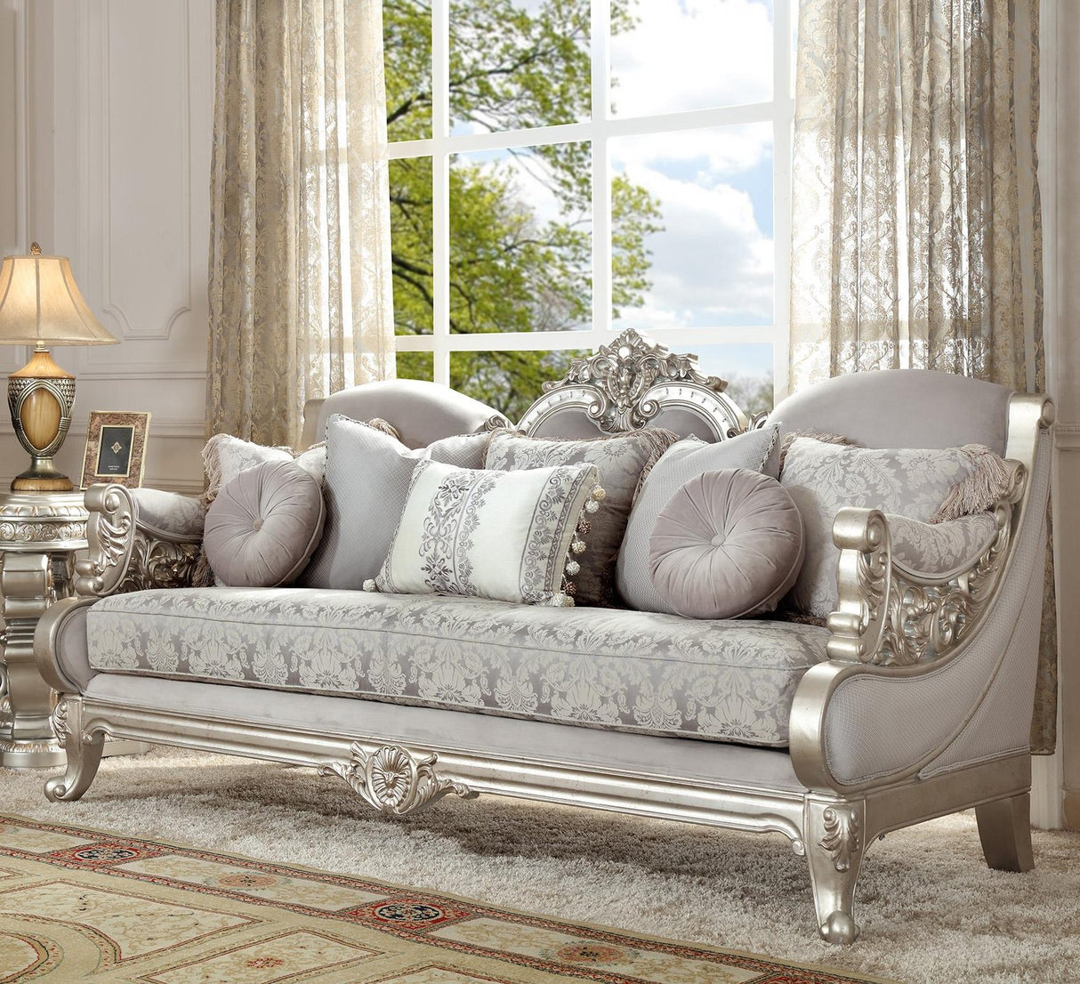 HD-2662 Traditional Carved Wood Living Room Set in Metallic Silver Finish by Homey Design - Home Elegance USA Homey Design Furniture