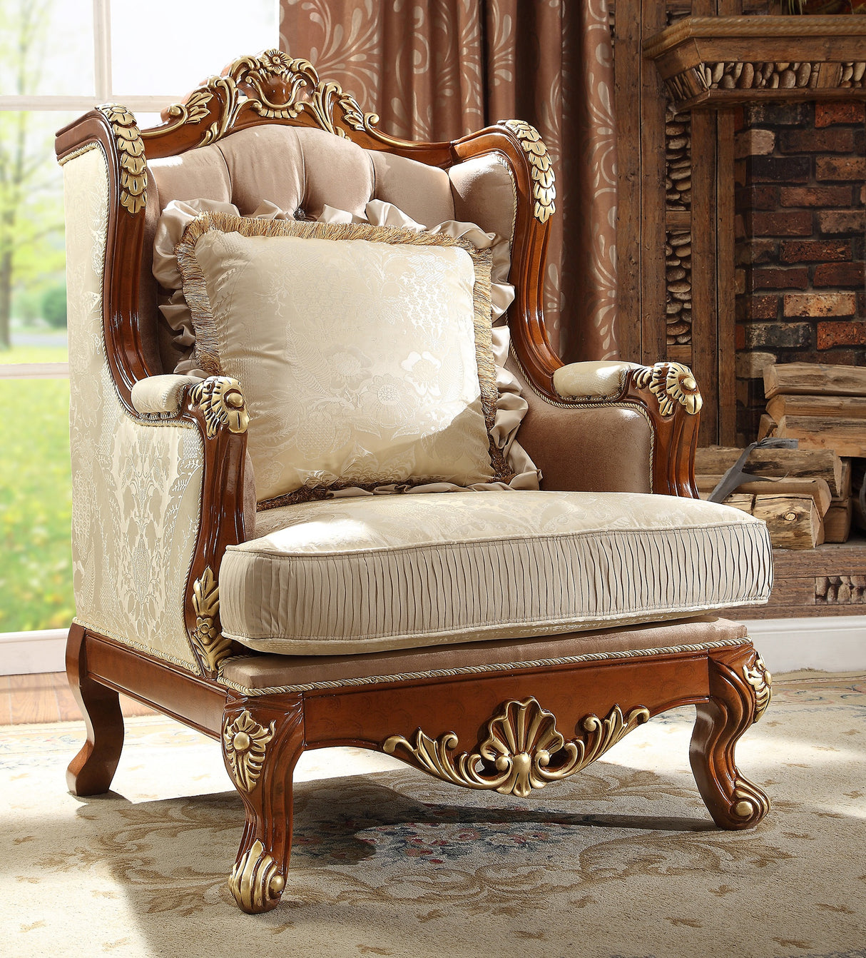 HD-821 Living Room Set in Rich Brown & Gold - Traditional | Homey Design