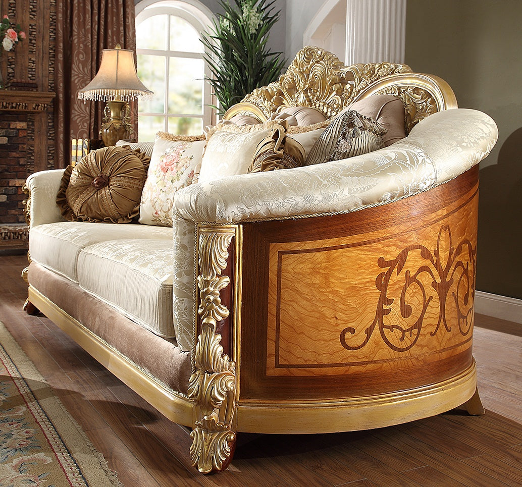 HD-821 Living Room Set in Rich Brown & Gold - Traditional | Homey Design