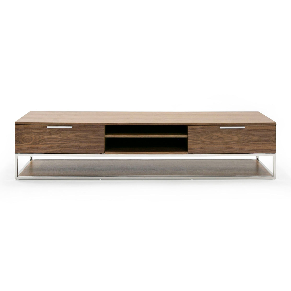 Modrest Heloise - Modern Walnut and Stainless Steel TV Stand
