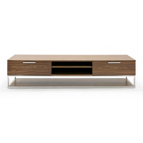 Modrest Heloise - Modern Walnut and Stainless Steel TV Stand