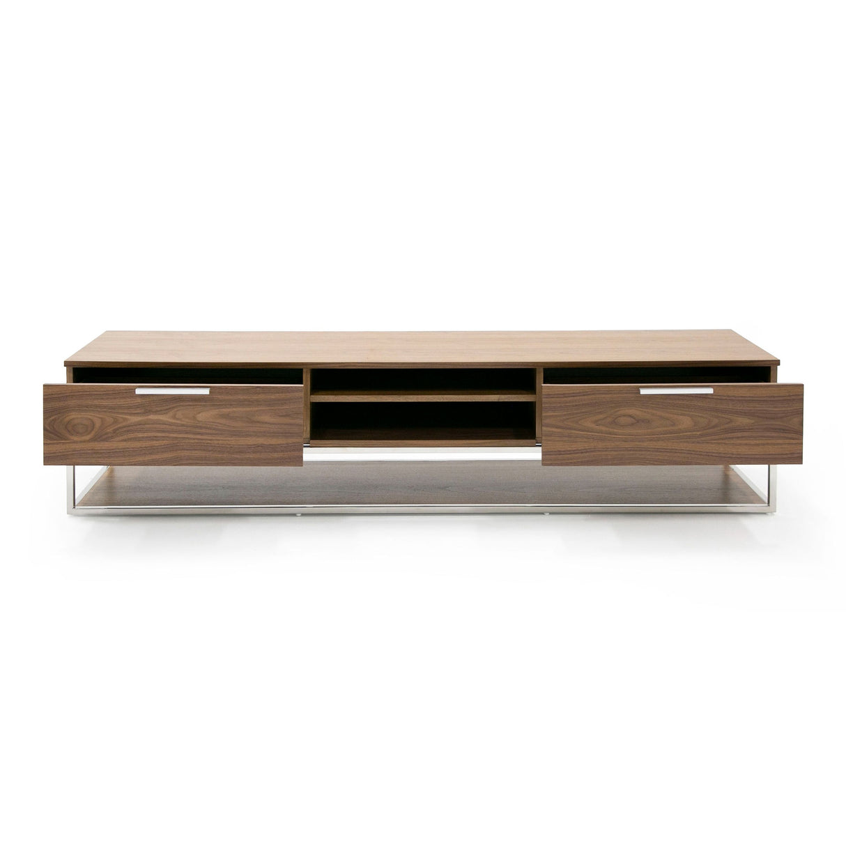 Modrest Heloise - Modern Walnut and Stainless Steel TV Stand