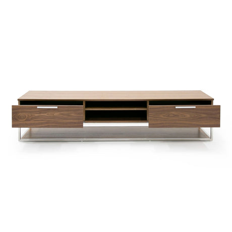 Modrest Heloise - Modern Walnut and Stainless Steel TV Stand