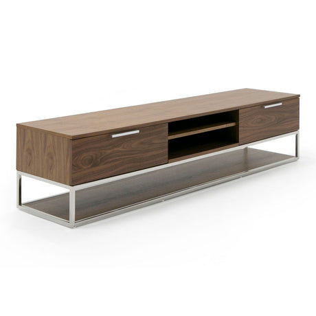 Modrest Heloise - Modern Walnut and Stainless Steel TV Stand