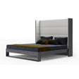Heloise - Queen Contemporary White Leather & Grey Elm Trim Bed - View Image 1