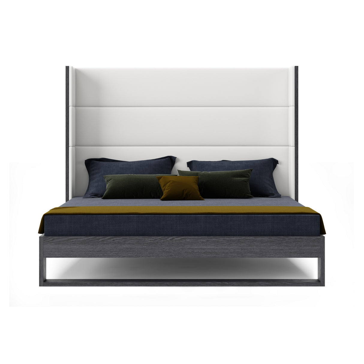 Heloise - Queen Contemporary White Leather & Grey Elm Trim Bed - View Image 1