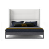 Heloise - Queen Contemporary White Leather & Grey Elm Trim Bed - View Image 1