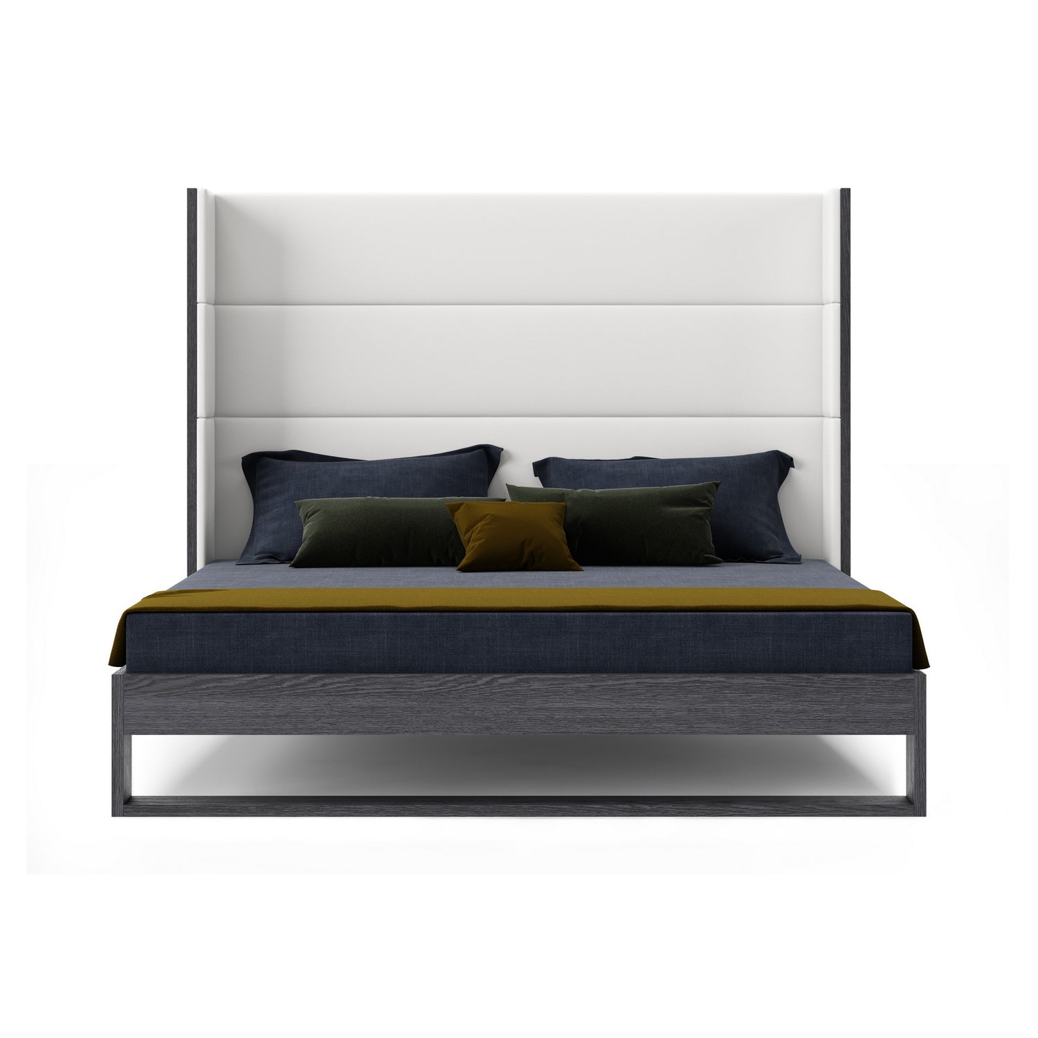 Heloise - Eastern King Contemporary White Leather & Grey Elm Trim Bed - View Image 1