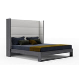 Heloise - Eastern King Contemporary White Leather & Grey Elm Trim Bed - View Image 1