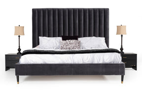 Eastern King Hemlock Modern Grey Velvet Bed - View Image 1