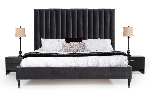 Eastern King Hemlock Modern Grey Velvet Bed - View Image 1