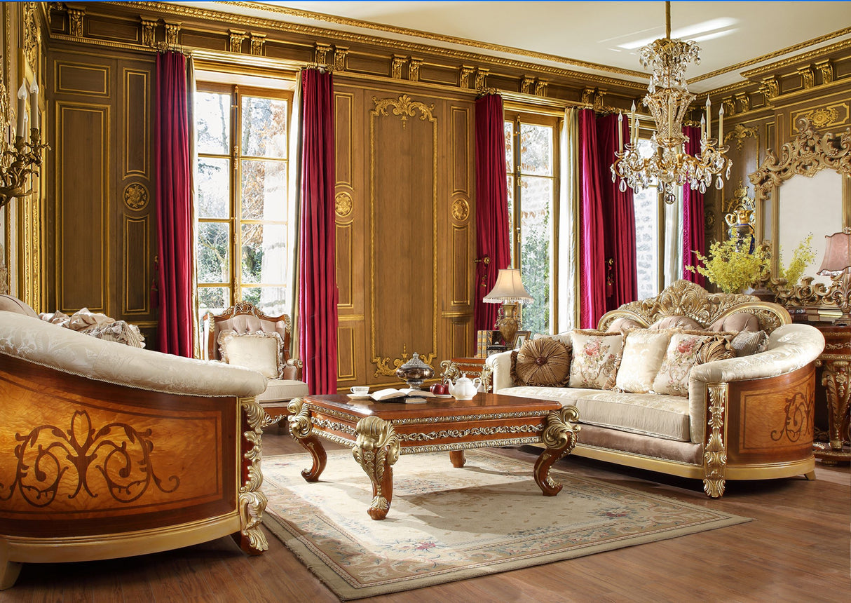 HD-821 Living Room Set in Rich Brown & Gold - Traditional | Homey Design