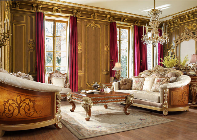 HD-821 Living Room Set in Rich Brown & Gold - Traditional | Homey Design