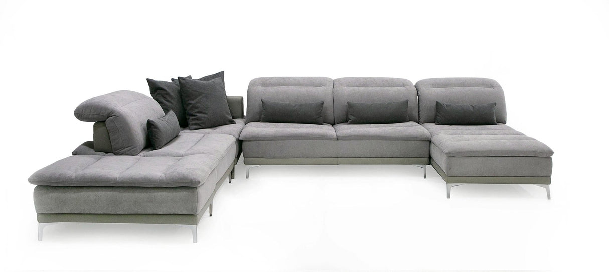 David Ferrari Horizon - Modern Grey Fabric + Grey Leather U Shaped Sectional Sofa - VGFTHORIZON - GREY - Home Elegance USA - 1