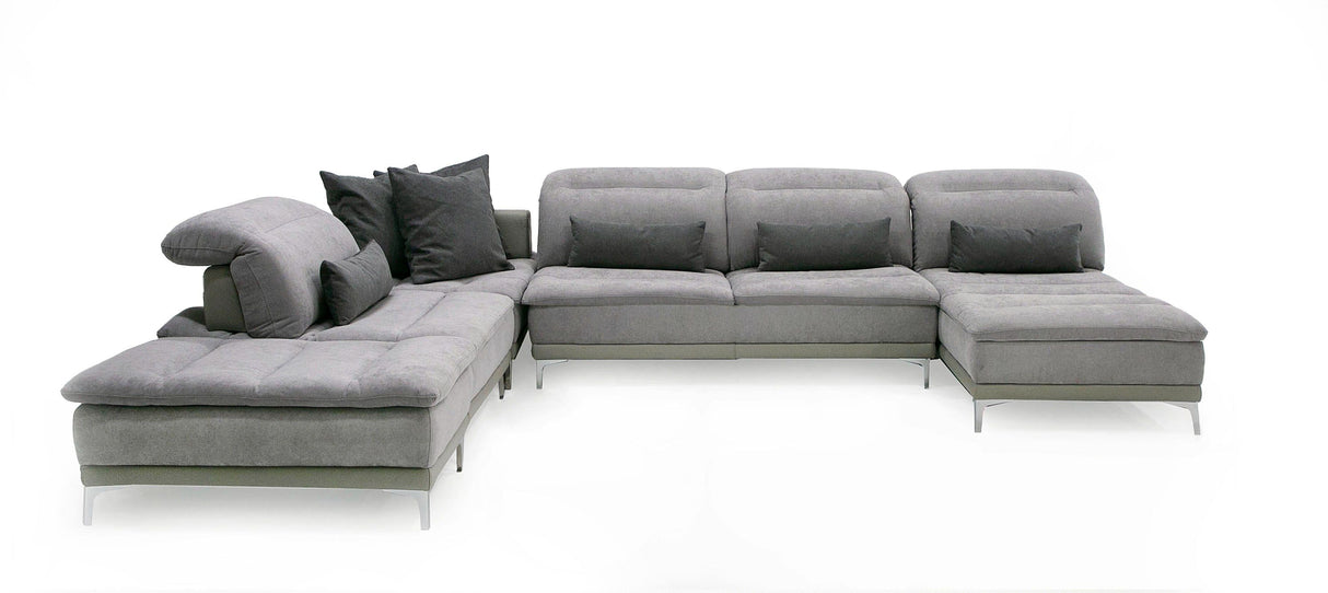 David Ferrari Horizon - Modern Grey Fabric + Grey Leather U Shaped Sectional Sofa